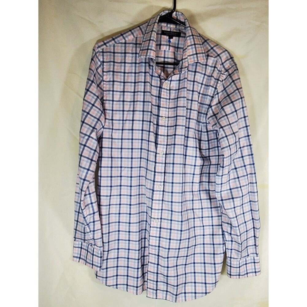Banana Republic Shirt Men Medium Plaid Pink Blue Casual Button Down Grant Fit